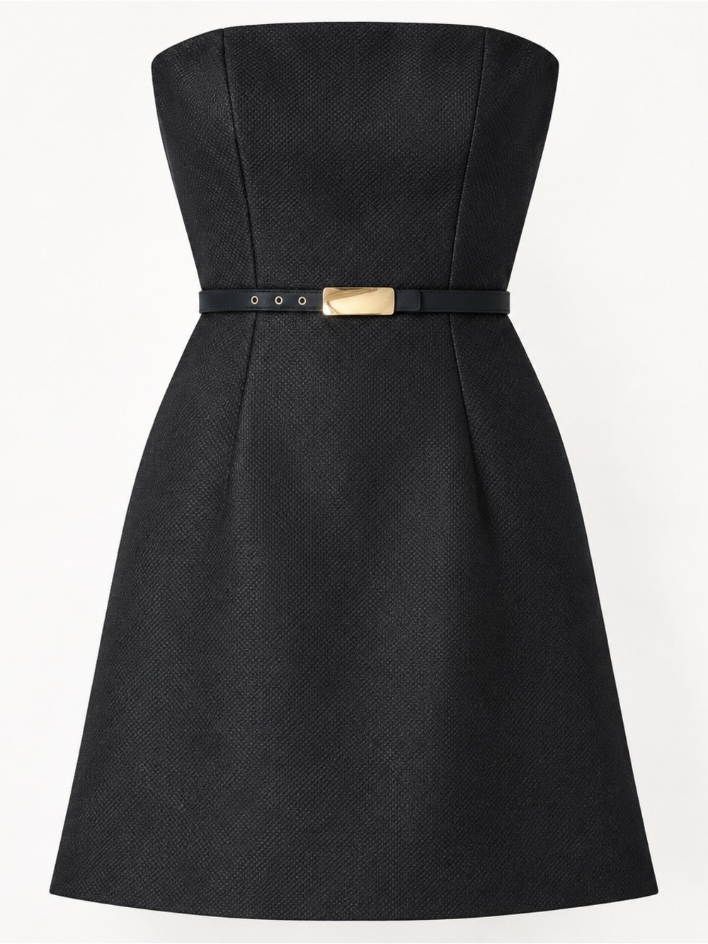 MaxMara Strapless Black A-Line Dress with Gold Buckle